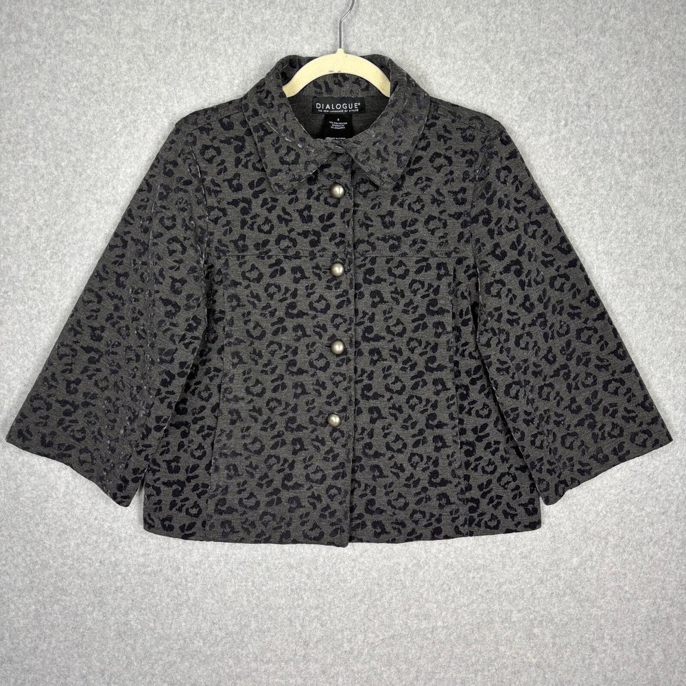 Dialogue Velvet Blazer Small Animal Leopard 3/4 Sleeve Twee Mob Retro Maximalist